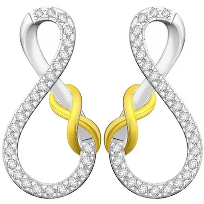 LADIES EARRINGS 1/15 CT ROUND DIAMOND SILVER WITH 10K YELLOW PLATED