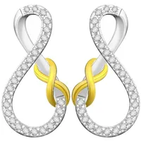 LADIES EARRINGS 1/15 CT ROUND DIAMOND SILVER WITH 10K YELLOW PLATED