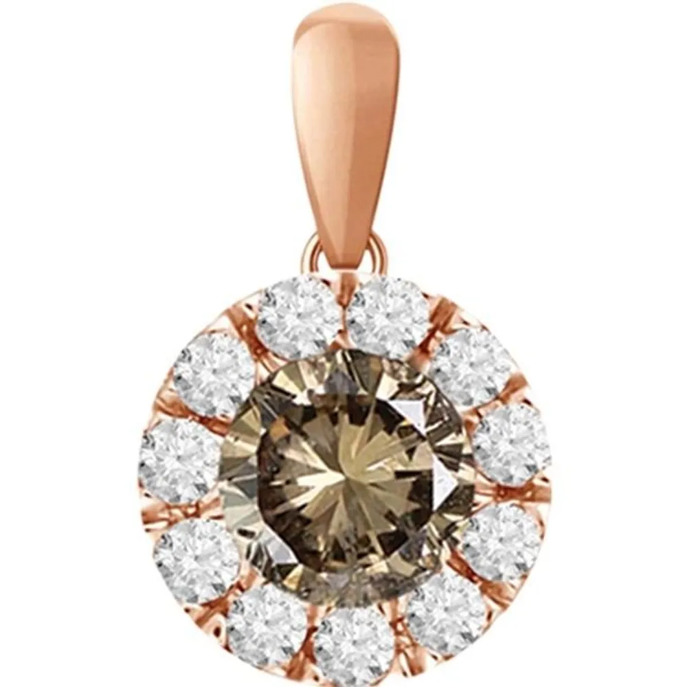 LADIES PENDANT 1/4 CT WHITE/CHOCOLATE ROUND DIAMOND 14K ROSE GOLD