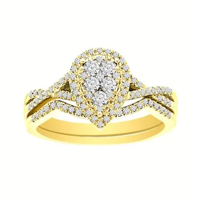 LADIES BRIDAL RING SET 1/2 CT ROUND DIAMOND 10K YELLOW GOLD