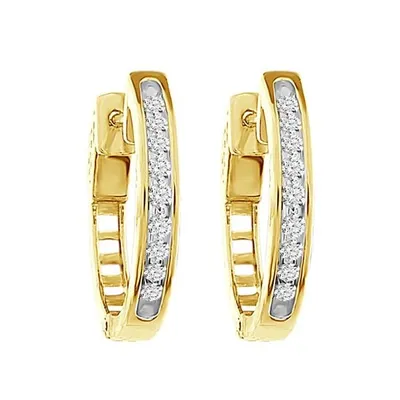 LADIES HOOPS 1/4 CT ROUND DIAMOND 10K YELLOW GOLD