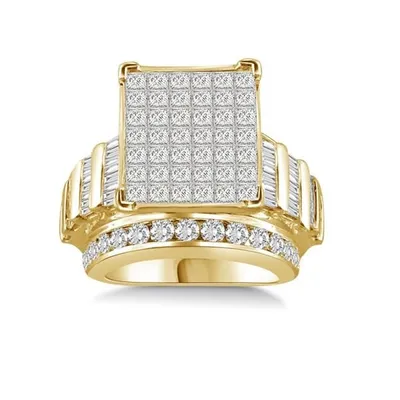 LADIES RING 4 CT ROUND/BAGUETTE/PRINCESS INV DIAMOND 10K YELLOW GOLD