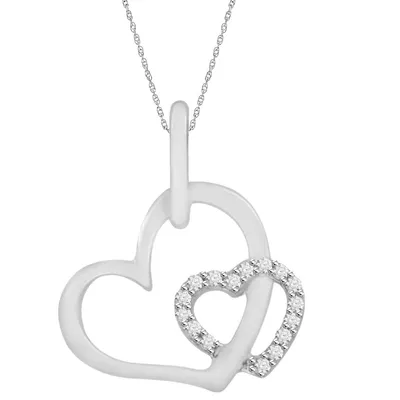 LADIES HEART PENDANT 1/20 CT ROUND DIAMOND 10K WHITE GOLD