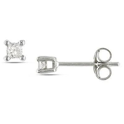 LADIES EARRINGS 1/3 CT PRINCESS 14K WHITE GOLD