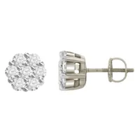 LADIES EARRINGS 3/4 CT ROUND DIAMOND 14K WHITE GOLD