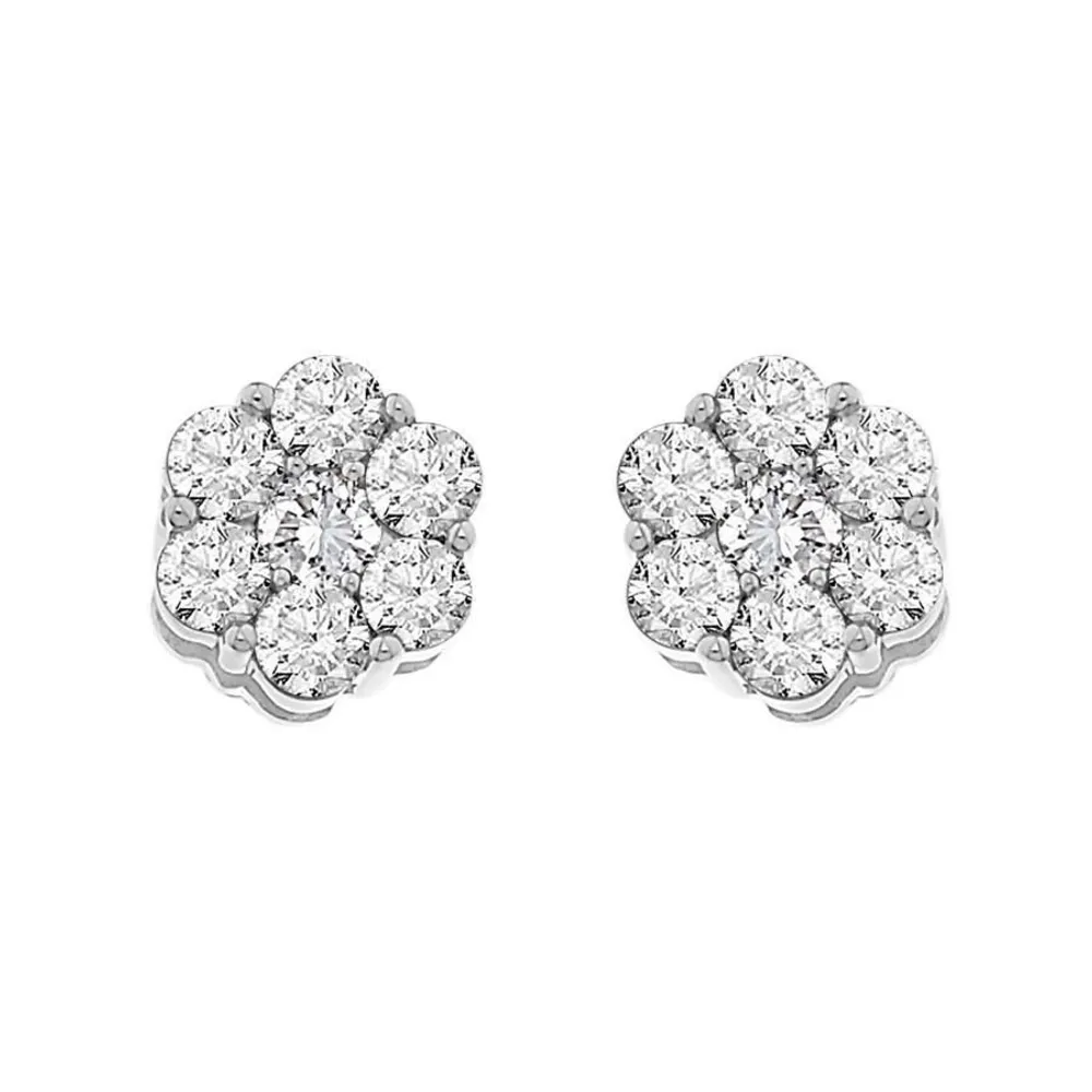 LADIES EARRINGS 2 CT ROUND DIAMOND 14K WHITE GOLD