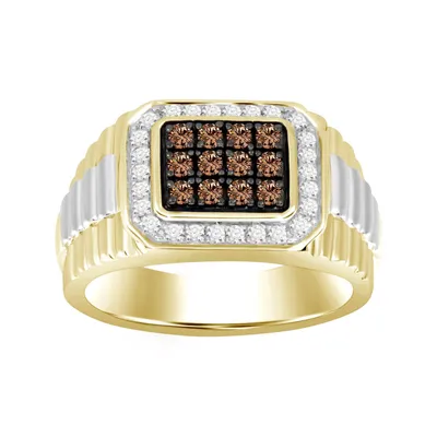 MEN’S RING 1/2 CT WHITE/CHOCOLATE ROUND DIAMOND 10K TT YELLOW & WHITE GOLD