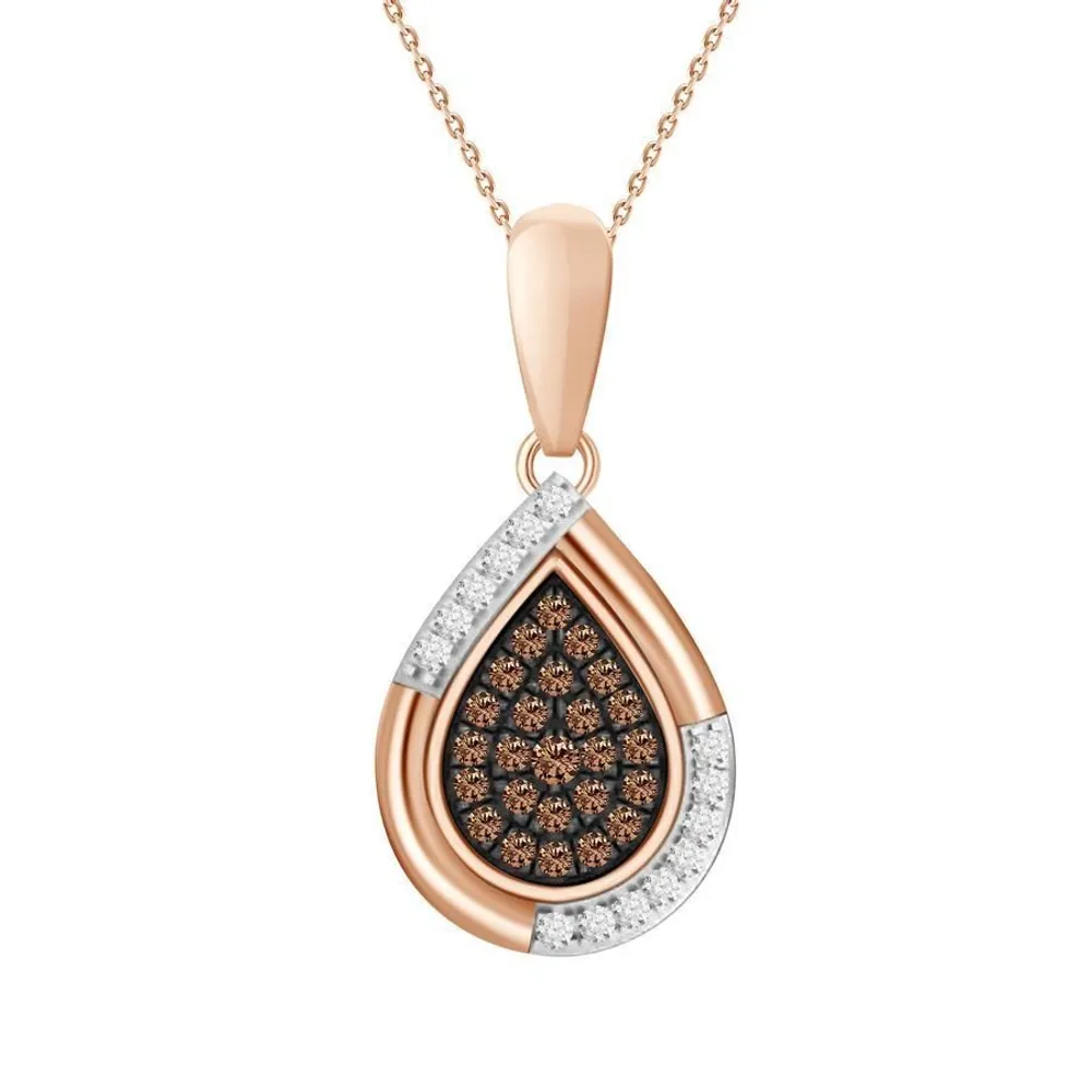 LADIES PENDANT 1/ CT WHITE/CHOCOLATE ROUND DIAMOND 10K ROSE GOLD