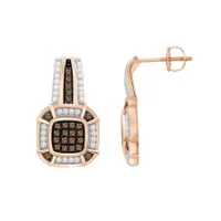 LADIES EARRING 1/ CT WHITE/CHOCOLATE ROUND DIAMOND 10K ROSE GOLD