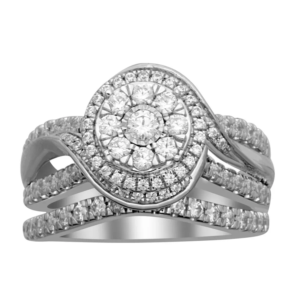 LADIES RING 1 CT ROUND DIAMOND 14K WHITE GOLD