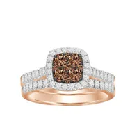 LADIES BRIDAL RING SET 3/4 CT WHITE/CHOCOLATE ROUND DIAMOND 14K ROSE GOLD