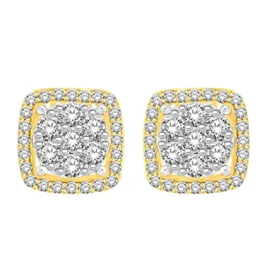 LADIES EARRINGS 1/2 CT ROUND DIAMOND 10K TT WHITE & YELLOW GOLD