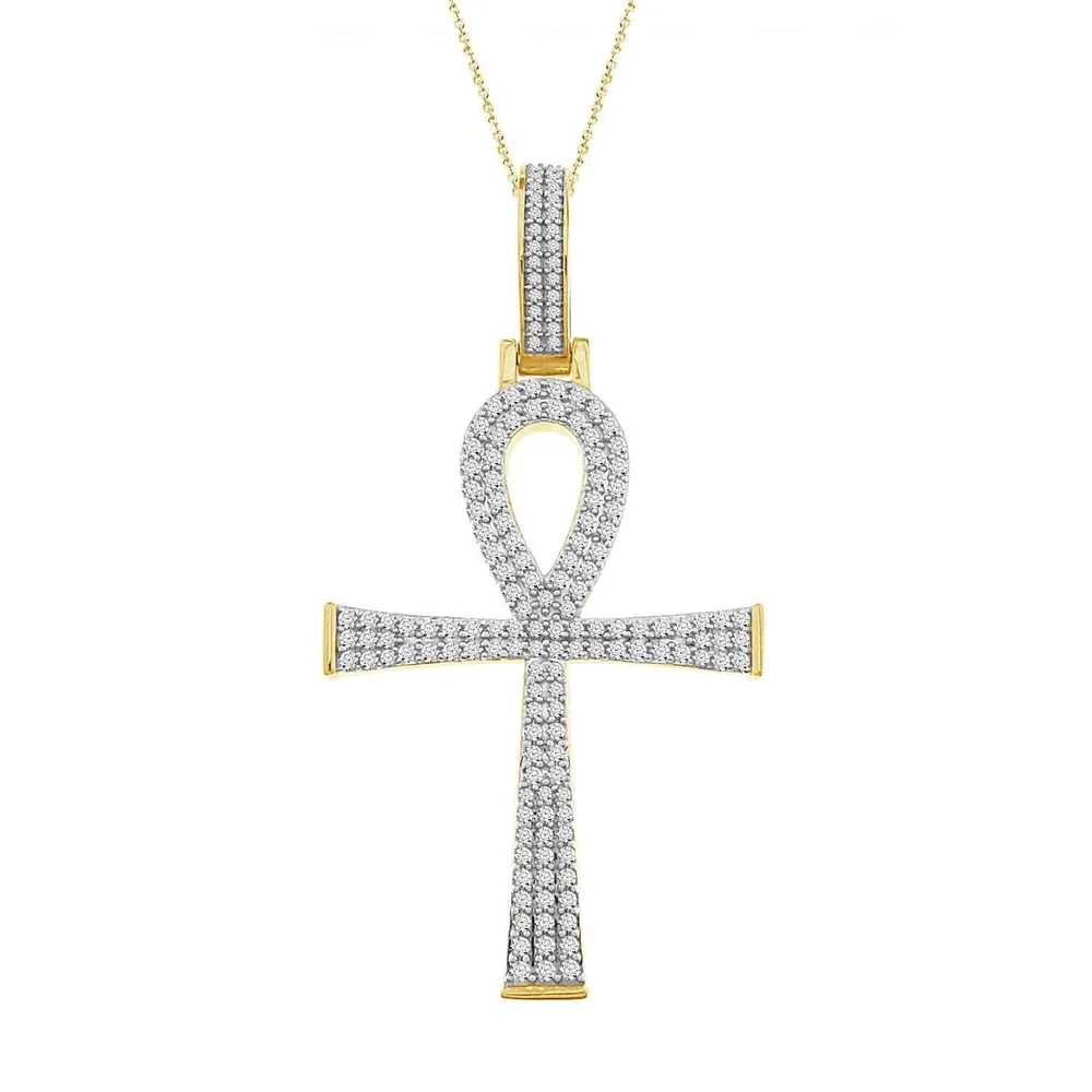 MEN’S CROSS 1CT ROUND DIAMOND 10K YELLOW GOLD