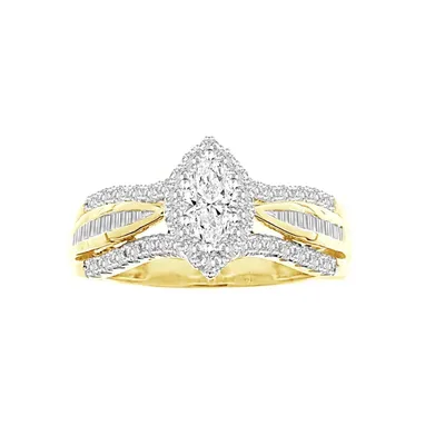 LADIES RING 3/4 CT MARQUISE/BAGUETTE/ROUND DIAMOND 14K YELLOW GOLD