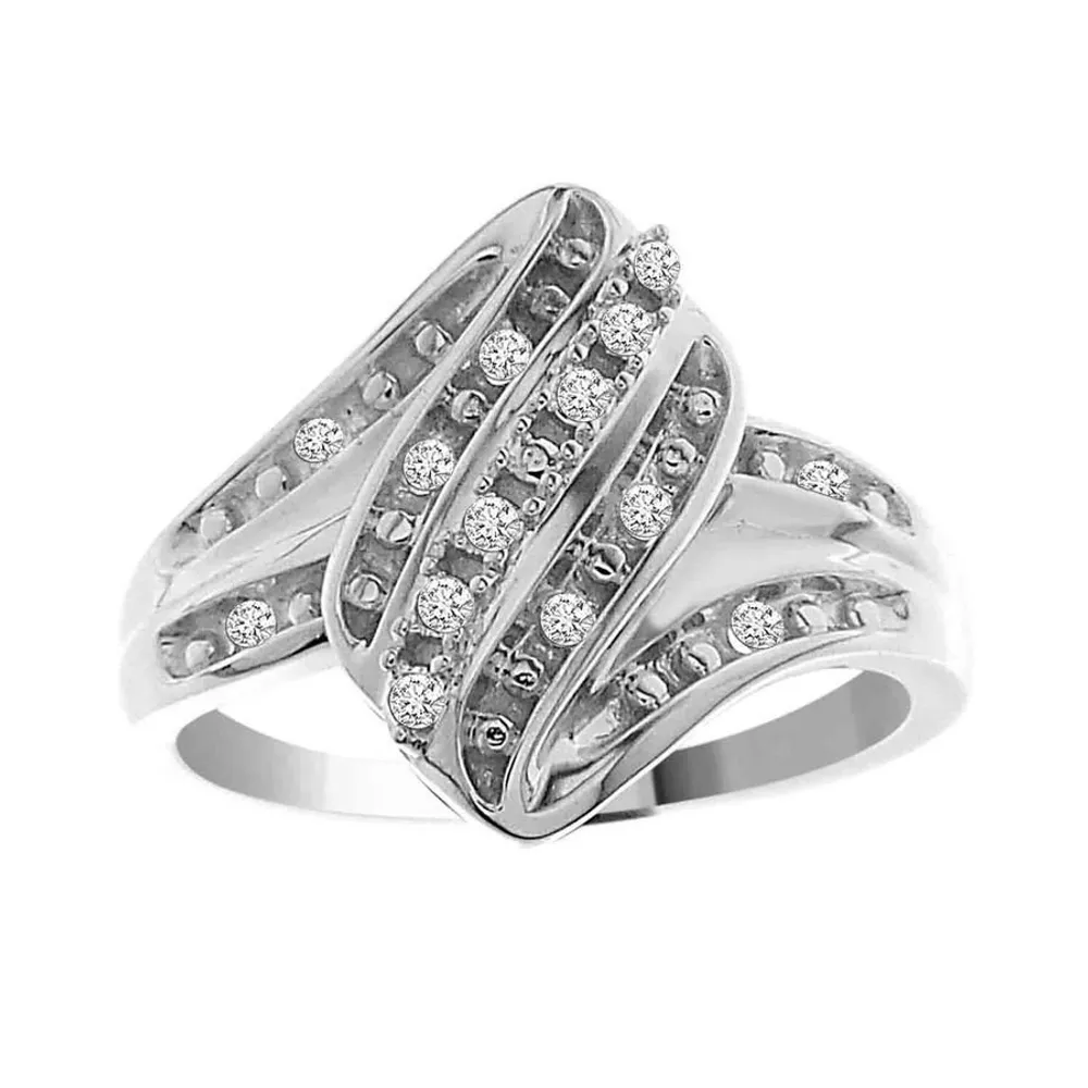 LADIES RING 1/10 CT ROUND DIAMOND 10K WHITE GOLD