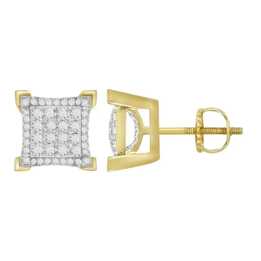 MEN’S EARRINGS 1/4CT ROUND DIAMOND 10K YELLOW GOLD