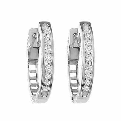 LADIES HOOPS 1/4 CT ROUND DIAMOND 10K WHITE GOLD