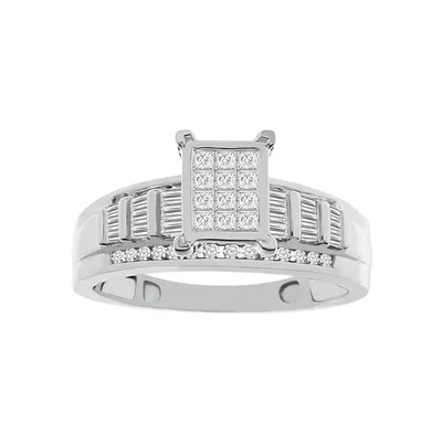 LADIES RING 1/2 CT ROUND/PRINCESS/BAGUETTE DIAMOND SILVER