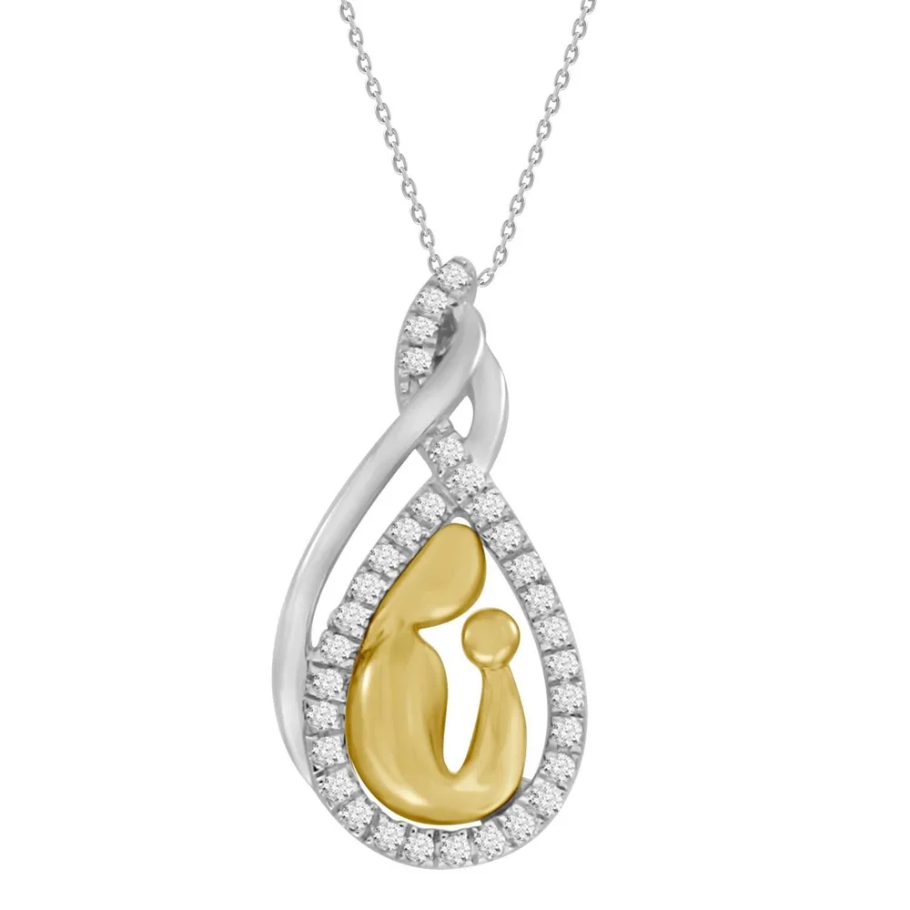 LADIES NECKLACE 1/10 CT ROUND DIAMOND 10K TT WHITE & YELLOW GOLD