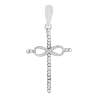 LADIES CROSS PENDANT 1/20 CT ROUND DIAMOND SILVER