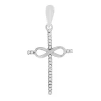 LADIES CROSS PENDANT 1/20 CT ROUND DIAMOND SILVER