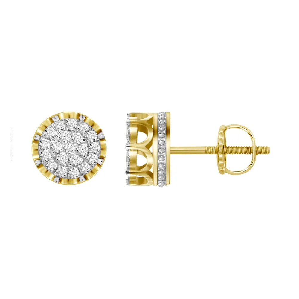 MEN’S EARRINGS 3/4 CT ROUND DIAMOND 10K YELLOW GOLD