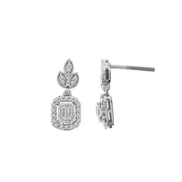 LADIES EARRINGSS 1/2 CT ROUND/BAGUETTE  DIAMOND 14K WHITE GOLD