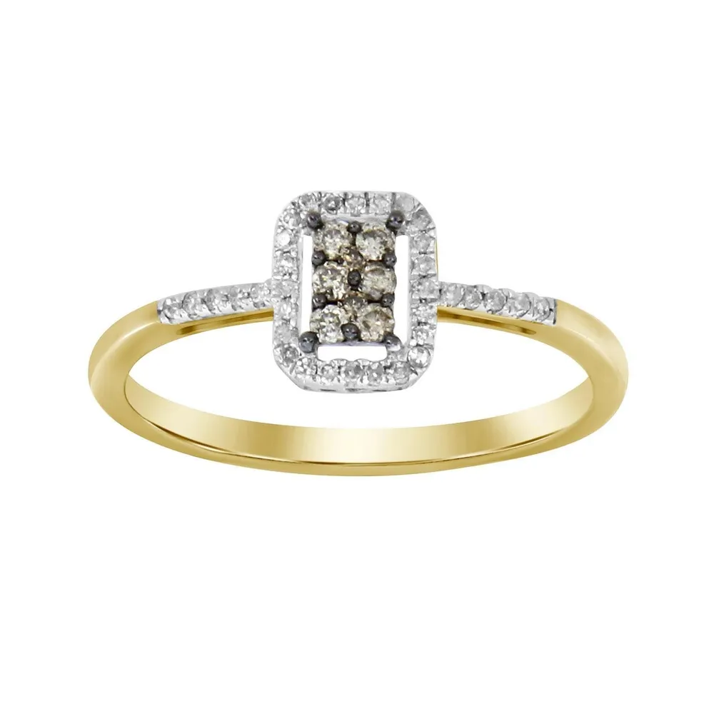 LADIES RING 1/5 CT WHITE/CHOCOLATE ROUND DIAMOND 10K YELLOW GOLD