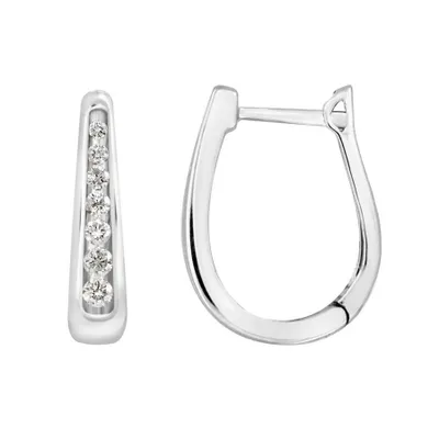 LADIES HOOP 1/4 CT ROUND DIAMOND 10K WHITE GOLD