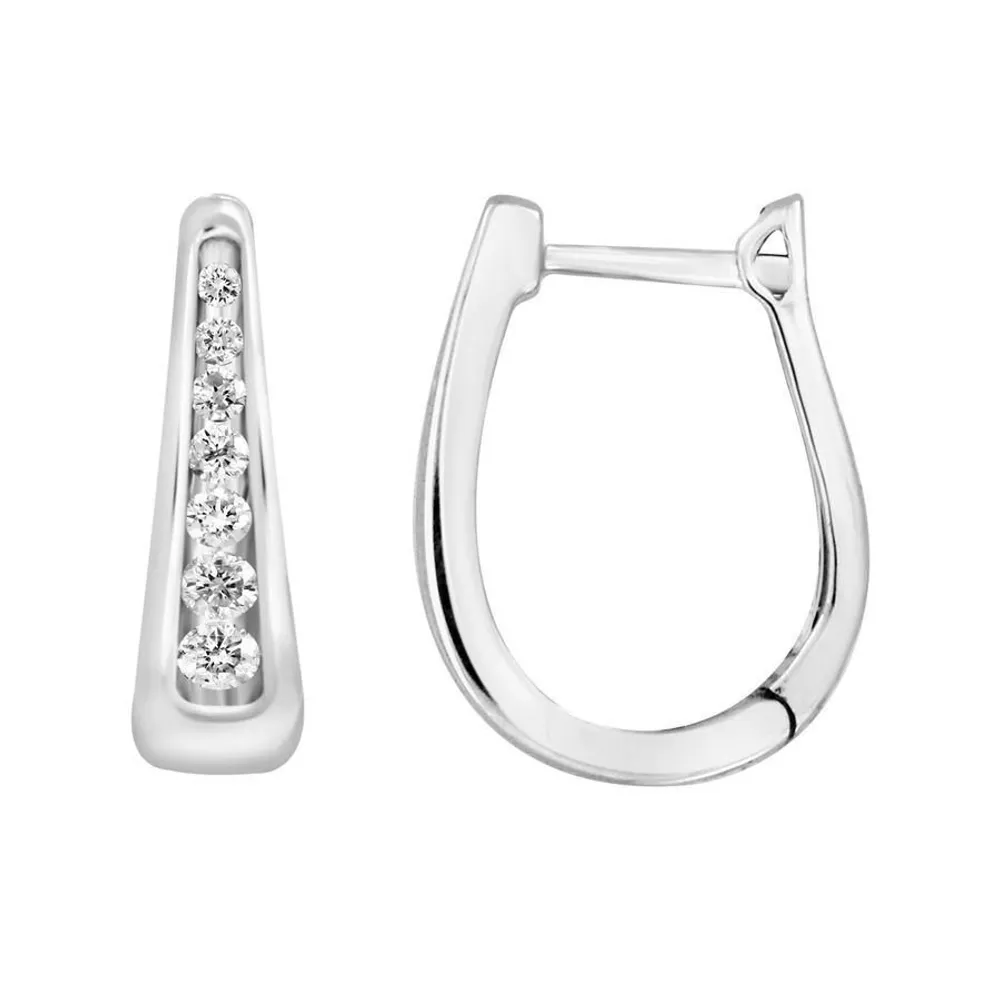 LADIES HOOP 1/2 CT ROUND DIAMOND 10K WHITE GOLD