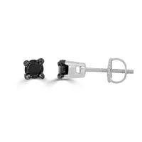 LADIES EARRINGS / CT BLACK ROUND DIAMOND SILVER