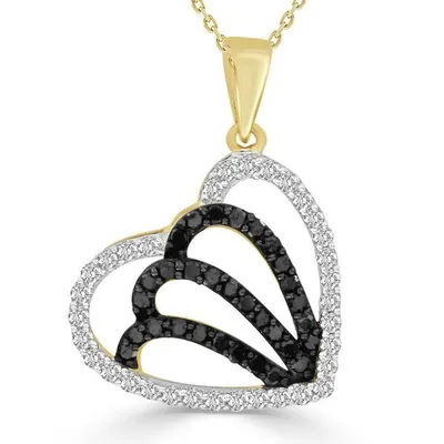 LADIES PENDANT 3/4 CT WHITE/BLACK ROUND DIAMOND 10K YELLOW GOLD