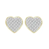 MEN’S EARRINGS 1/4 CT ROUND DIAMOND HEART SHAPE 10K YELLOW GOLD