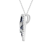 LADIES HEART PENDANT 5/8 CT WHITE/BLUE ROUND DIAMOND SILVER