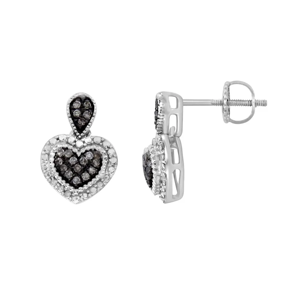 LADIES EARRINGS 1/ CT WHITE/CHOCOLATE ROUND DIAMOND SILVER