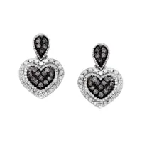 LADIES EARRINGS 1/ CT WHITE/CHOCOLATE ROUND DIAMOND SILVER