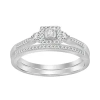 LADIES BRIDAL RING SET 1/4 CT ROUND & PRINCESS DIAMOND 10K WHITE GOLD