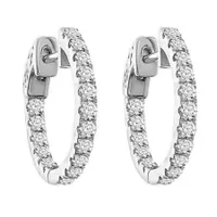 LADIES HOOP 1 1/2 CT ROUND DIAMOND 10K WHITE GOLD