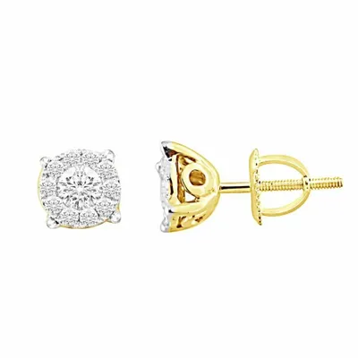 LADIES EARRINGS 1/4 CT ROUND DIAMOND 14K YELLOW GOLD