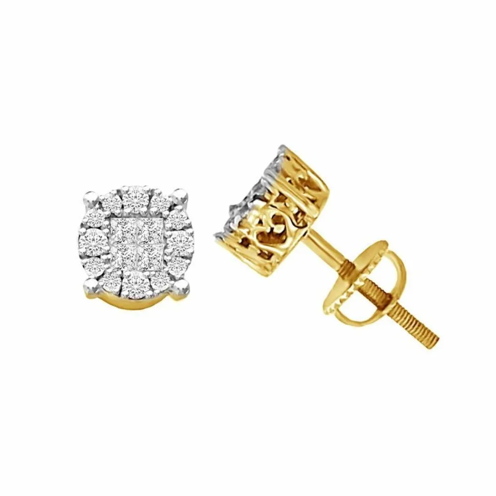 LADIES EARRINGS 1/4 CT ROUND/PRINCESS DIAMOND 10K YELLOW GOLD