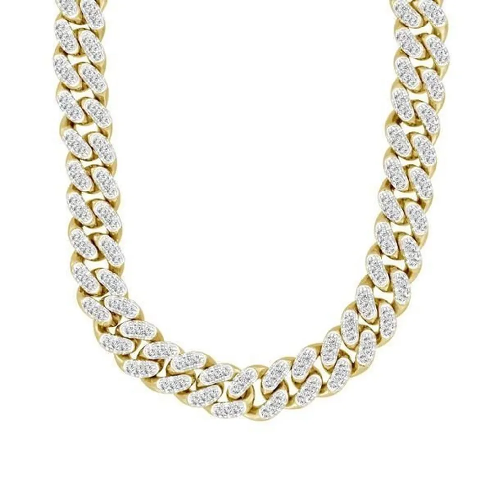 MEN’S NECKLACE 7 1/4 CT ROUND DIAMOND 10K YELLOW GOLD