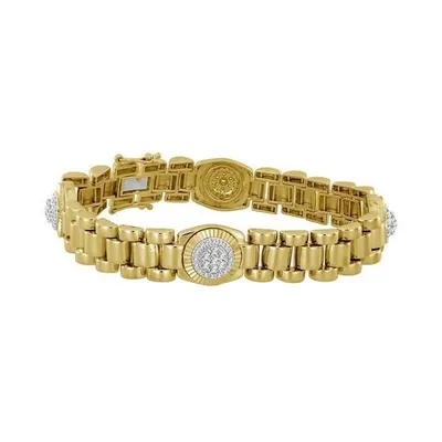 MEN’S BRACELET 1 CT ROUND DIAMOND SILVER YELLOW GOLD PLATED