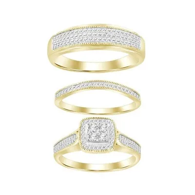 LADIES TRIO SET 1/2 CT ROUND DIAMOND 10K YELLOW GOLD