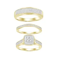 LADIES TRIO SET 1/2 CT ROUND DIAMOND 10K YELLOW GOLD