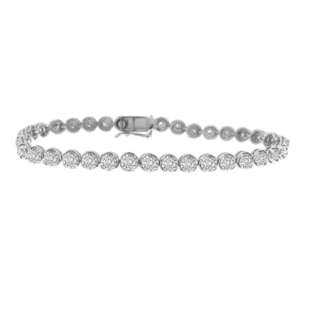 LADIES BRACELET 1 CT ROUND DIAMOND 10K WHITE GOLD