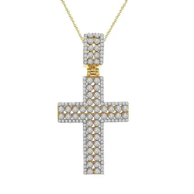 MENS CROSS PENDANT 3/4 CT ROUND DIAMOND 10K YELLOW GOLD