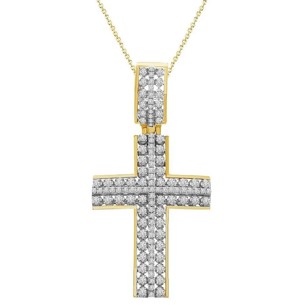 MEN’S CROSS 3/4 CT ROUND DIAMOND 10K YELLOW GOLD