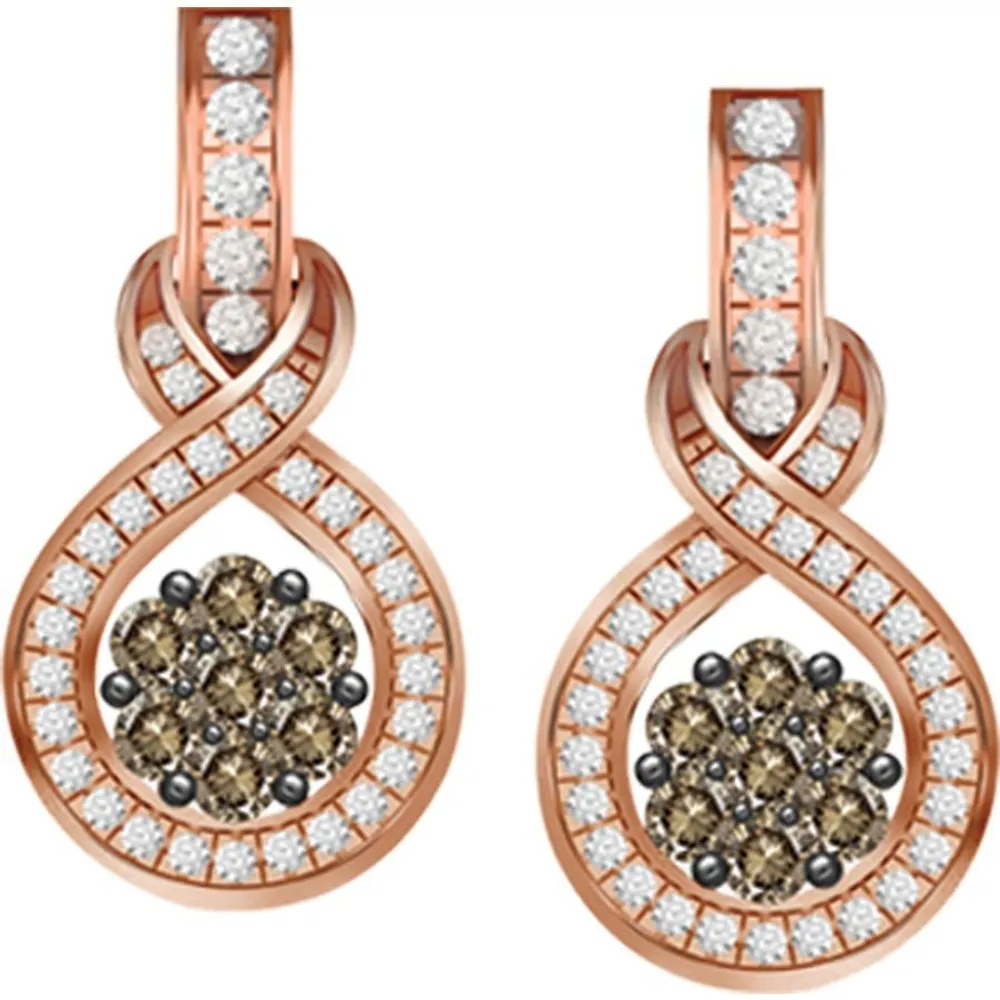 LADIES EARRINGS 1/2 CT ROUND CHOC DIAMOND 10KT ROSE GOLD