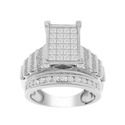 LADIES RING 2 CT ROUND/BAGUETTE/PRINCESS DIAMOND 10K WHITE GOLD