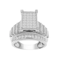 LADIES RING 2 CT ROUND/BAGUETTE/PRINCESS DIAMOND 10K WHITE GOLD